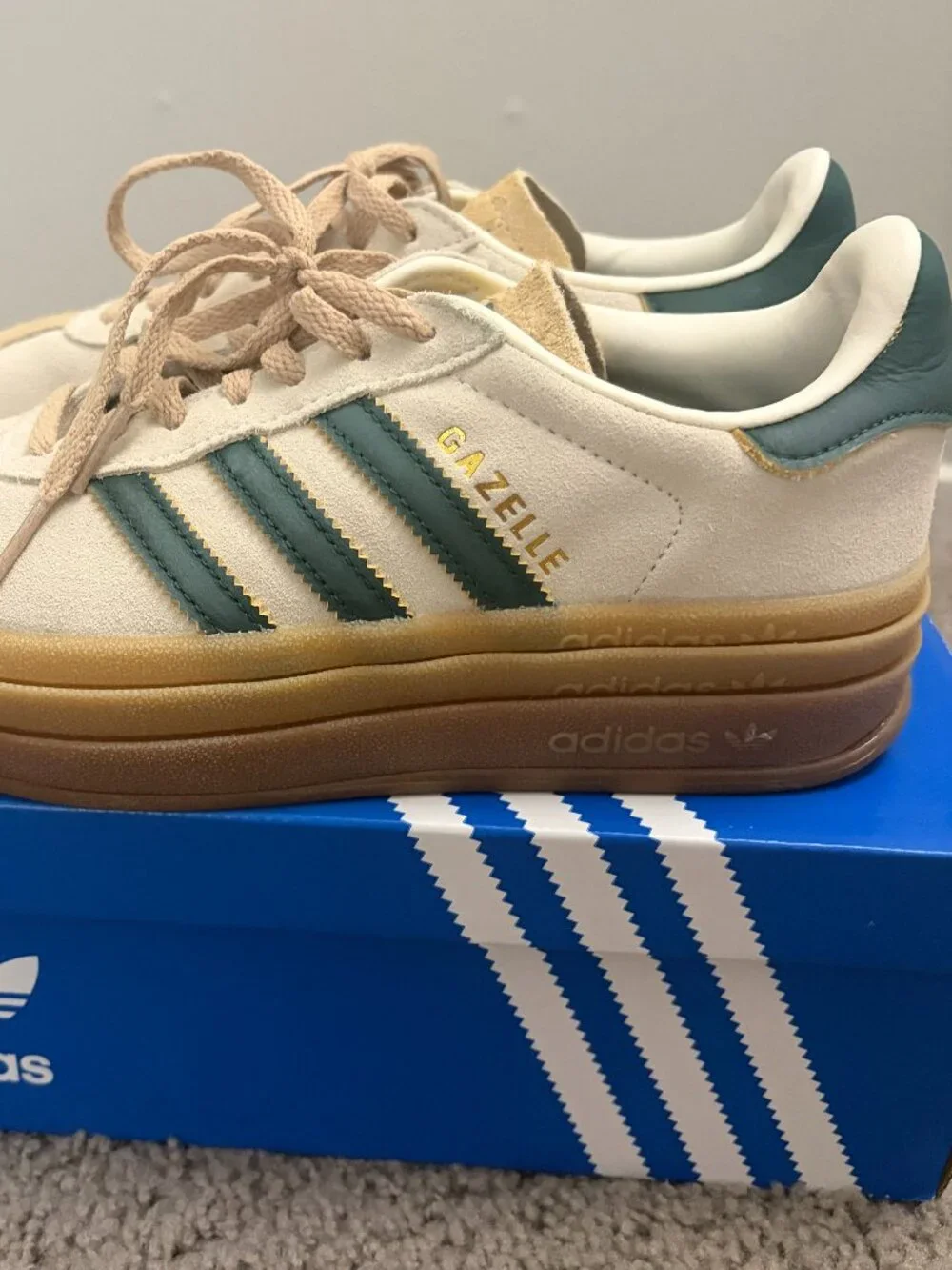 New Adidas Gazelle Bold W Cream Green Gum Platform Sneakers Women US 6 ID7056